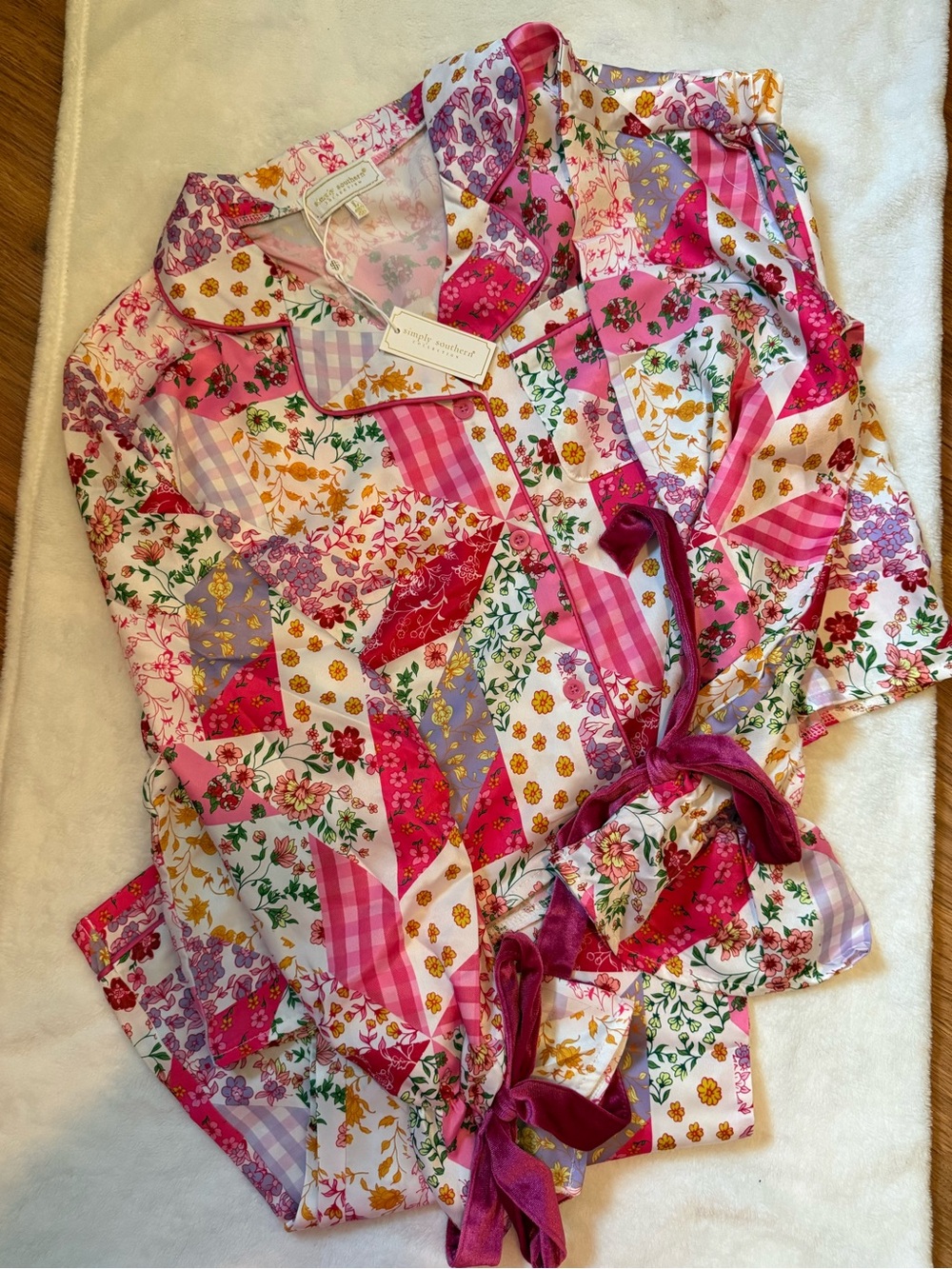 Simply Southern Pink Patchwork Floral Pajama Set